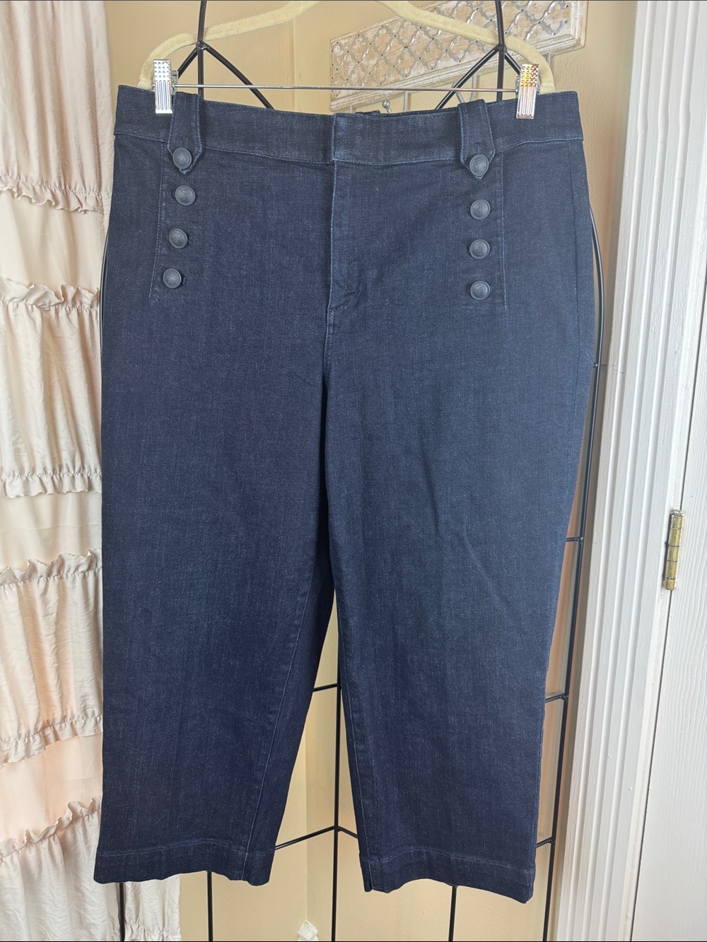 TALBOTS Womens' Marina Dark Wash Cropped Straight Leg Sailor Jeans Size 16P EUC - Picture 2 of 10